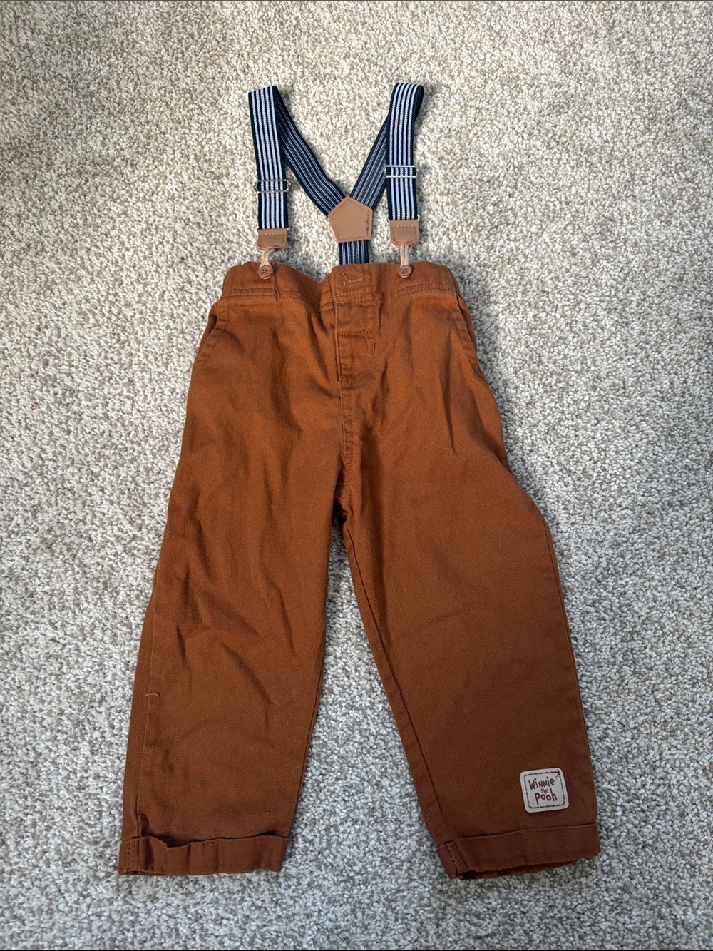 Boys Winnie the Pooh Rust Brown Suspender Pants